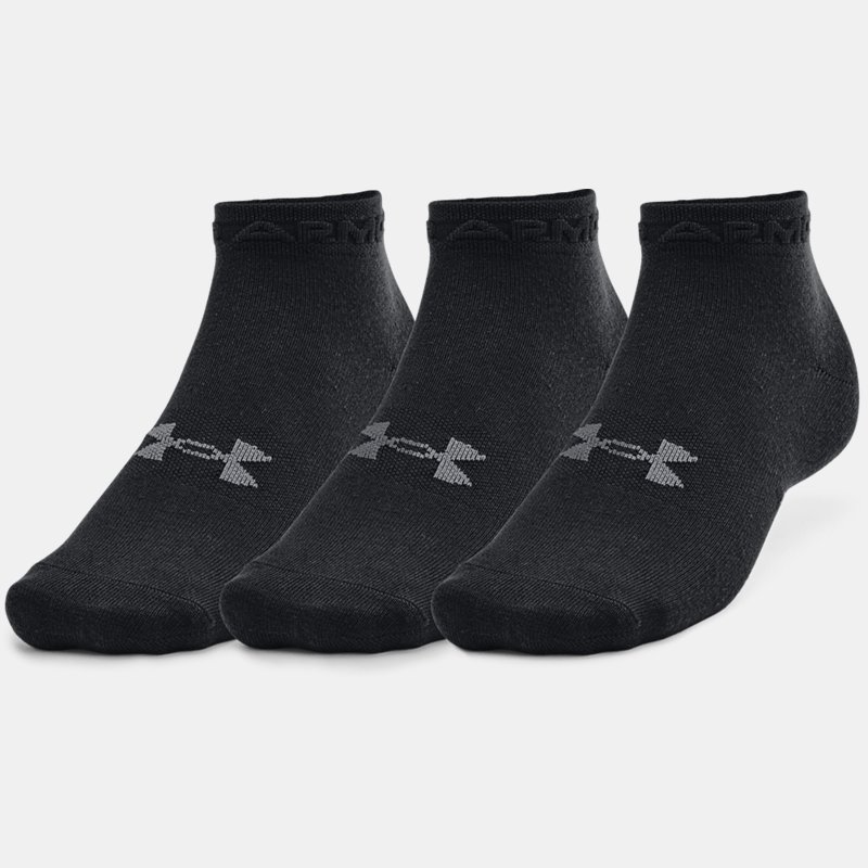 Unisex Under Armour Essential Low Cut Socks 3-Pack Black / Black / Pitch Gray XL